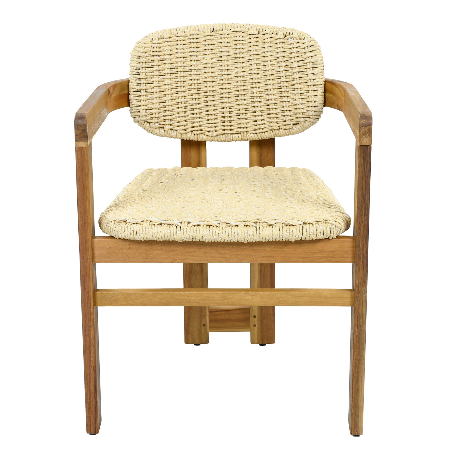 Outdoor Woven Rattan Chair Set Two Accent Chairs Stylish Outdoor Armchairs 2 Person Seating Group Ergonomic Garden Chairs for Patio, Outdoor, Teak Finish+Natural Rattan