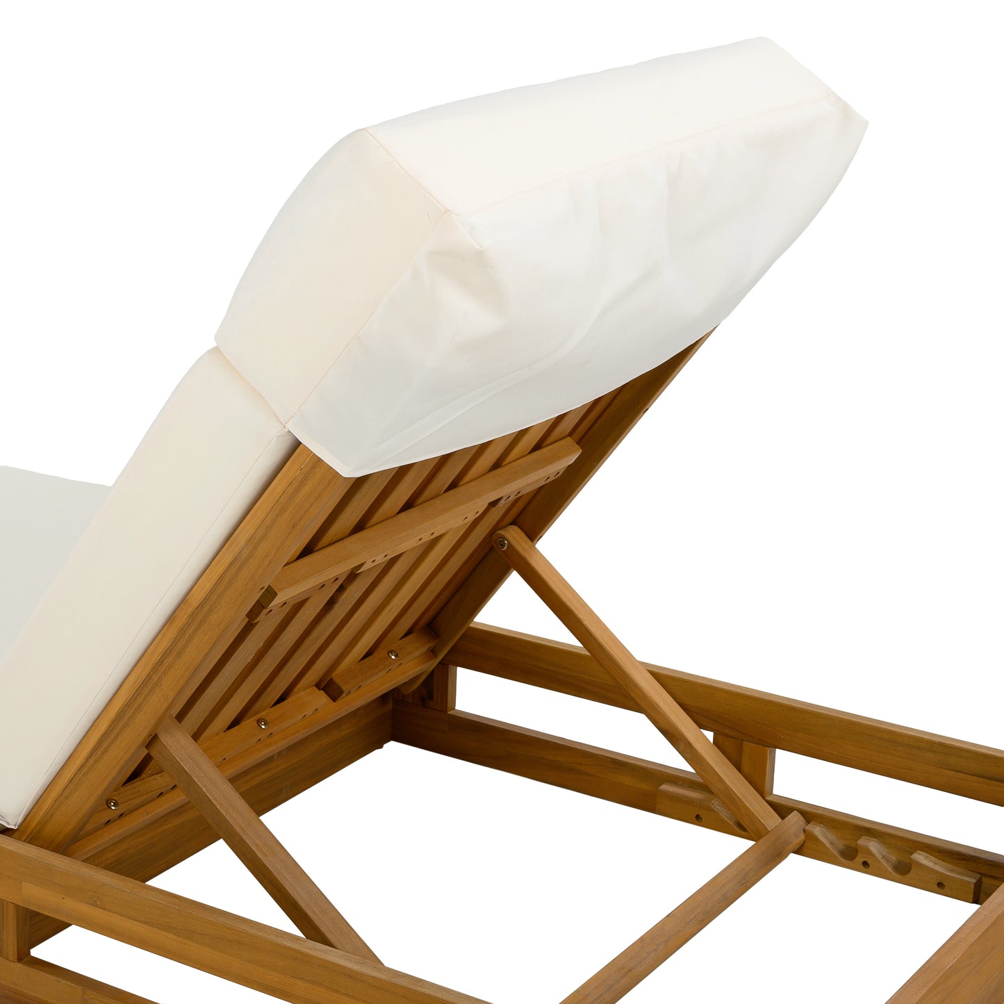 LOUNGE CHAISE SET WITH HEADREST, ACACIA WOOD WITH WATER-RESISTANT LOUNGE CUSHIONS (BEIGE & 3-FOLD & 4 inch) - MATCHING DARK GREY/CREAM VERSION AVAILABLE