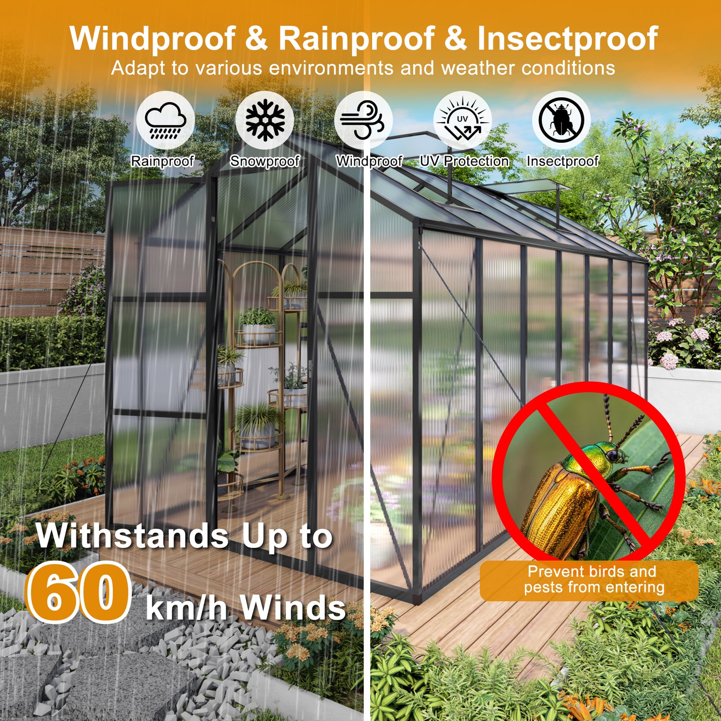 6x14FT Walk-in Outdoor Greenhouse - Polycarbonate Garden Greenhouse with Sturdy Aluminum Frame, Adjustable Vents, Lockable Door & UV Protection for Backyard