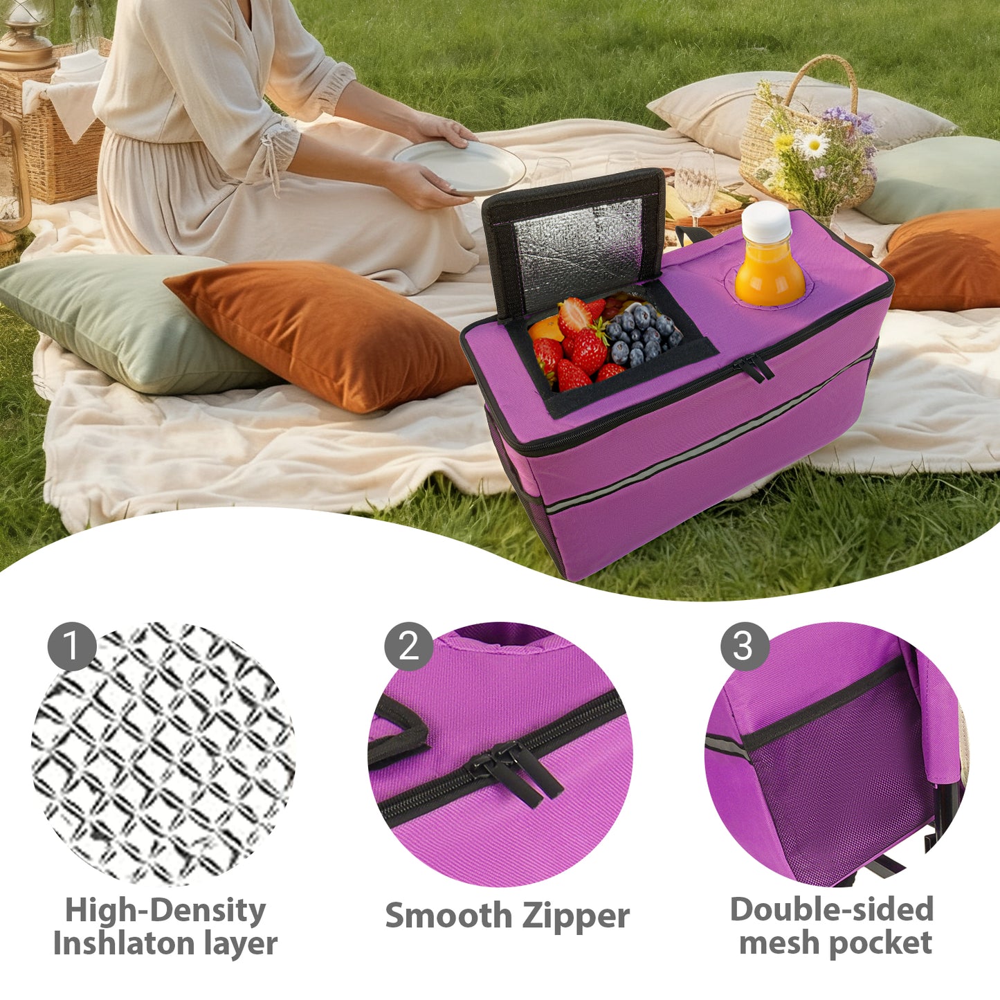 3-in-1 Heavy-Duty Folding Wagon Cart with Bench Seat & Storage, patent protection-Includes 1 ice pack, 500lbs, 180L Capacity, All-Terrain Wheels for Camping, Beach, Sports, Garden, Fish, Purple