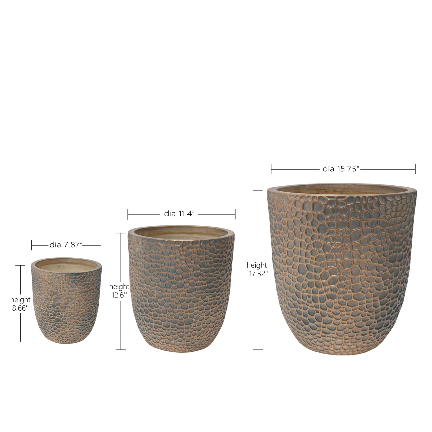 Large Outdoor Indoor Planter, 15.75"+11.4"+7.87" Dia Round Magnesium Oxide Planter Set of 3, Flower Pots with Drainage Holes,  Planter for Garden, Patio, Home