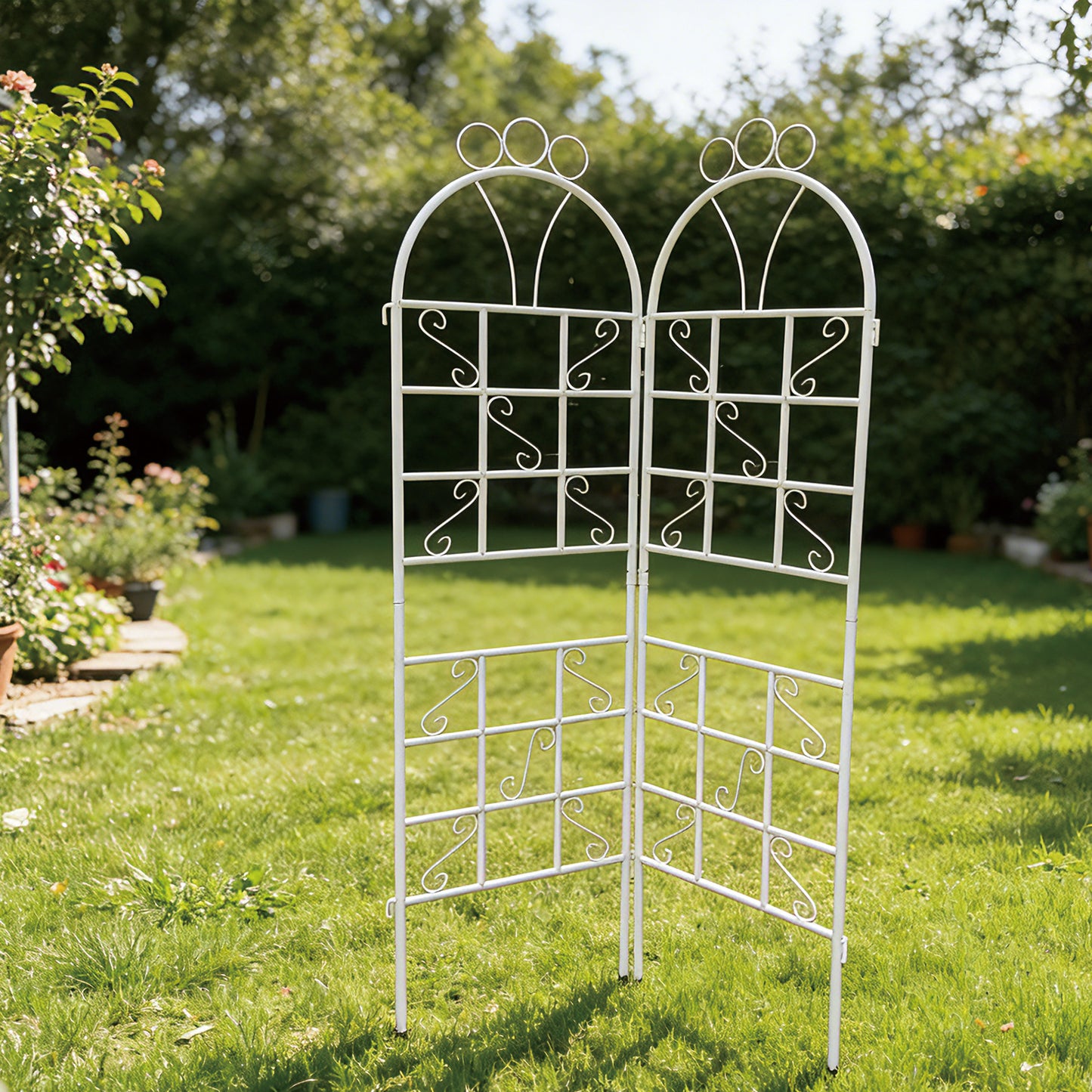 1Set (2pcs) Metal Garden Trellis for Climbing Plants Outdoor  Rustproof Plant Support -ceramic whiteware