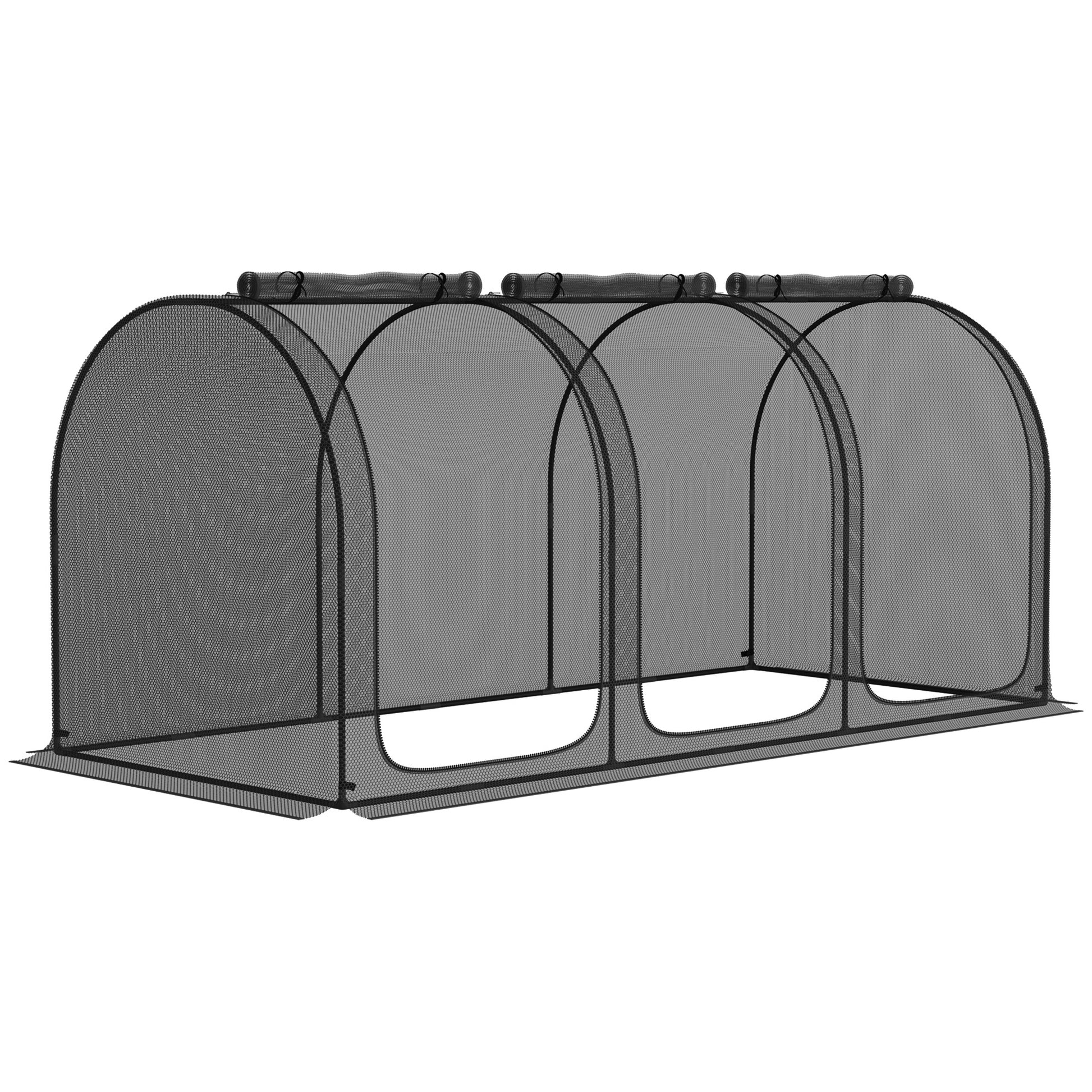Outsunny 9' x 4' Crop Cage, Plant Protection Tent with Three Zippered Doors, Storage Bag and 6 Ground Stakes, for Garden, Yard, Lawn, Black