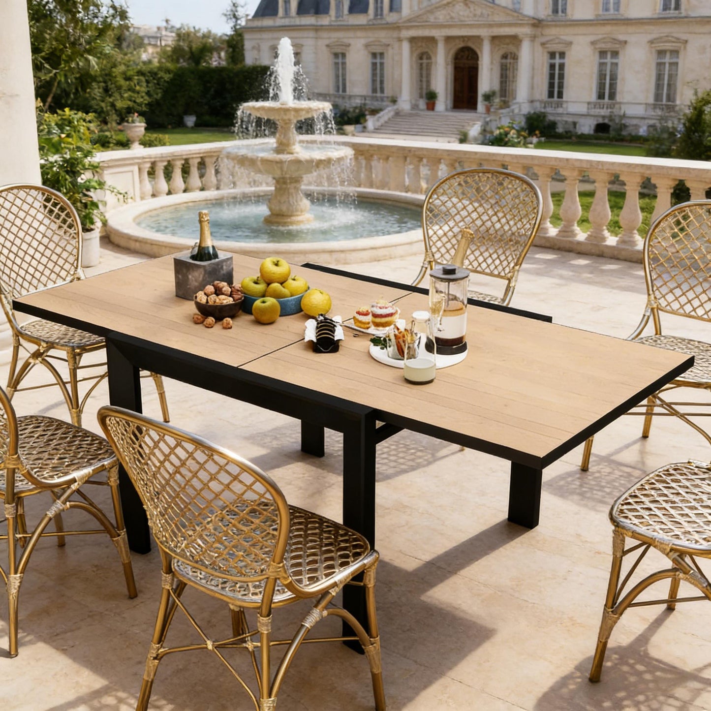 Modern Style Outdoor Dining Table,Expandable Outdoor Table,Stylish Slatted Design Dining Table(Only Table)