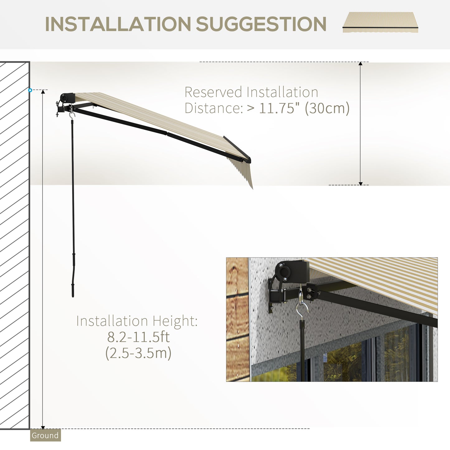 Outsunny 12' x 10' Retractable Awning, Patio Awning Sunshade Shelter with Manual Crank Handle, 280gsm UV Resistant Fabric and Aluminum Frame for Deck, Balcony, Yard, Beige and White