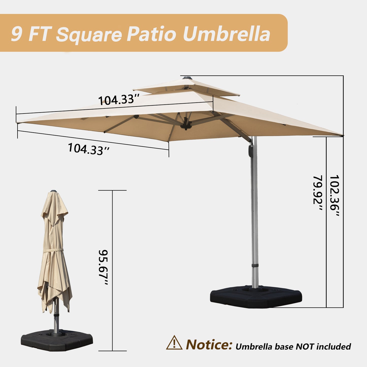 9 ft. Aluminum Cantilever Tilt Patio Umbrella with Center Pole, Beige (Base Not Included)