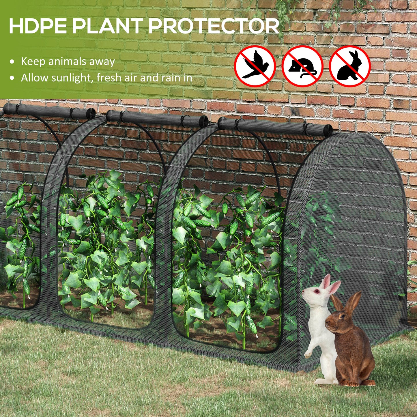Outsunny 9' x 4' Crop Cage, Plant Protection Tent with Three Zippered Doors, Storage Bag and 6 Ground Stakes, for Garden, Yard, Lawn, Black
