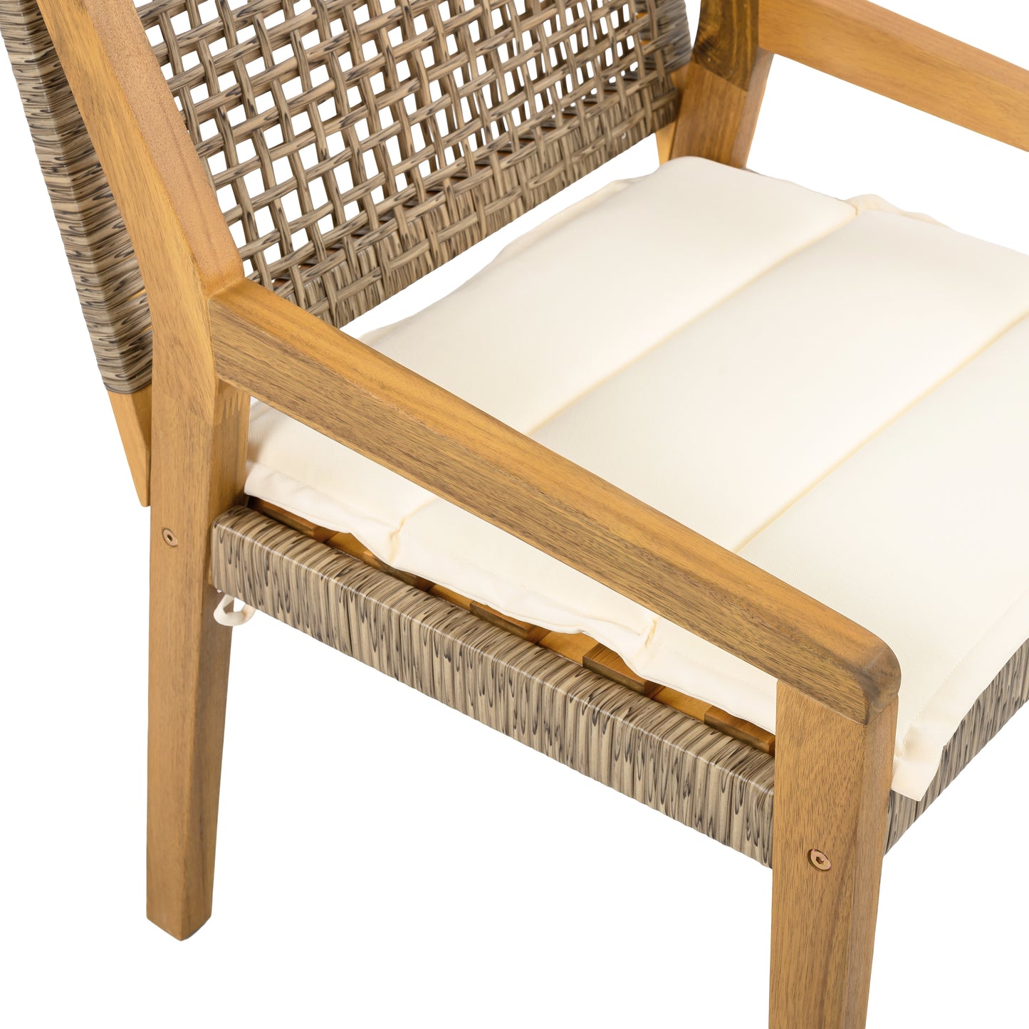 OUTDOOR DINING CHAIR SET-Acacia Wood and Wicker with Cream Cushion Patio Furniture-Teak finish & wicke Brown ,Suitable for large gatherings-set of 6(N770P272397G(3-box))