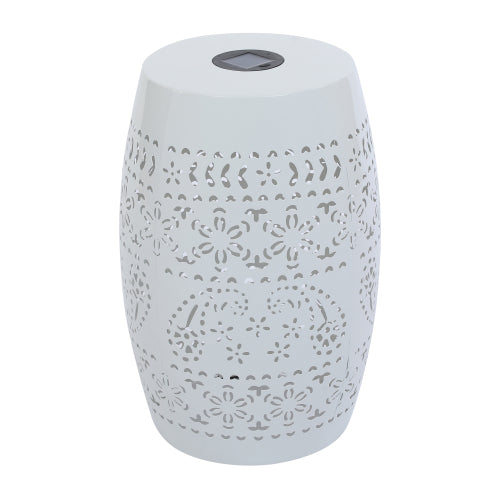 Solar Side Table with Built-in Solar Battery,Stunning Flower Pattern at Night,Eco-Friendly and Energy Efficient Outdoor Furniture Ideal,for Patios Gardens and Backyards(White)