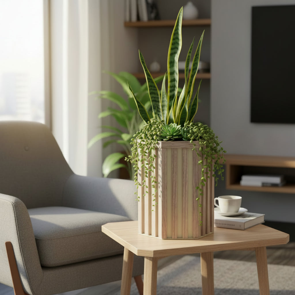 Hexagon Column Planter SM - Ash Brown