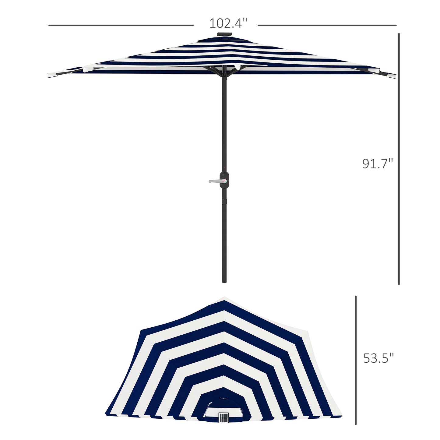 UPF 30+ Small Balcony Umbrella,Half Umbrella Outdoor Patio Umbrella,Vented Half Patio Umbrella with Crank Ribs, Porch Umbrella