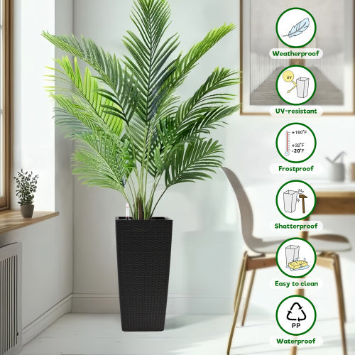 Black Wicker Square Flower Pot With Automatic Watering System Making Flower Cultivation Easier(Black, 2-Pack)