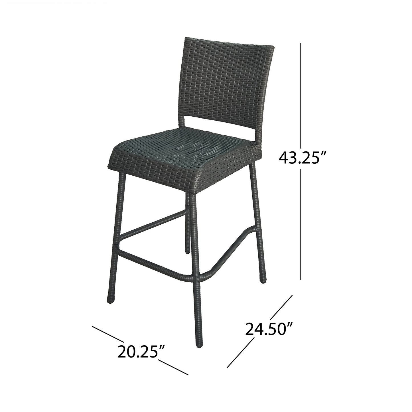 29" Outdoors PE Rattan Armless Barstools, Set of 2, Grey