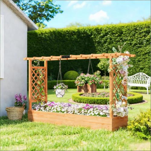 69.7 in. x 15.7 in. x 9.1 in. Natural Wood Galvanized Raised Garden Bed, Wood Planter Box with a unique arched trellis
