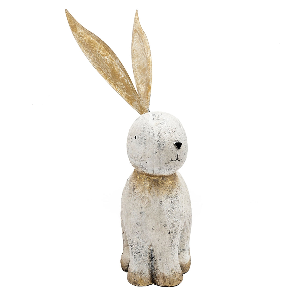 13.8x6.1x20.9" White Magnesium Rabbit Figurine with Gold Iron Ears