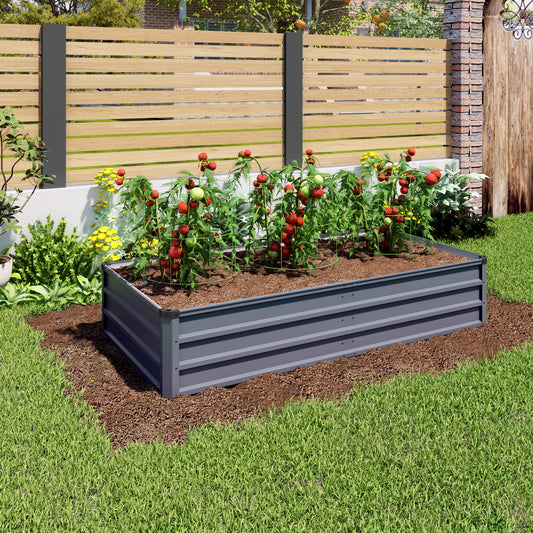 6x3x1ft large Garden Bed, Grey Color Rectangular Galvanized Metal Outdoor Garden Bed, Suitable for Backyard Ground Gardens for Growing Plants, Vegetables and Flowers.
