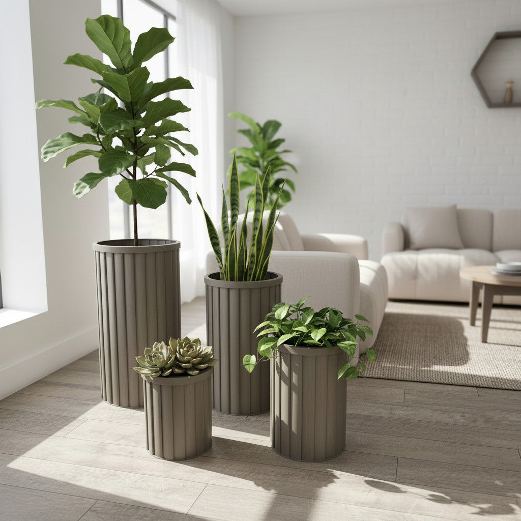 Round Strata Column Planter LG - Grey Brown