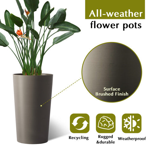 Junia Modern Large 21.7 in. Tall Grey Matte Plastic Round Patio Outdoor Planters (2-Pack)