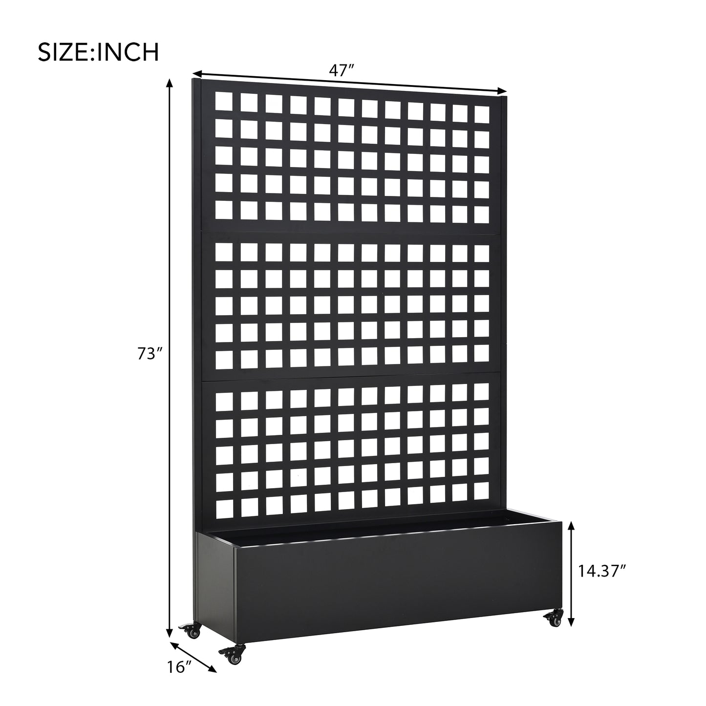 Metal Raised Garden Bed with Wheels and Trellis,73"x47"x16" Planter Box for Climbing Plants, Vegetables & Vines, Features Privacy Screen and Drainage Holes
