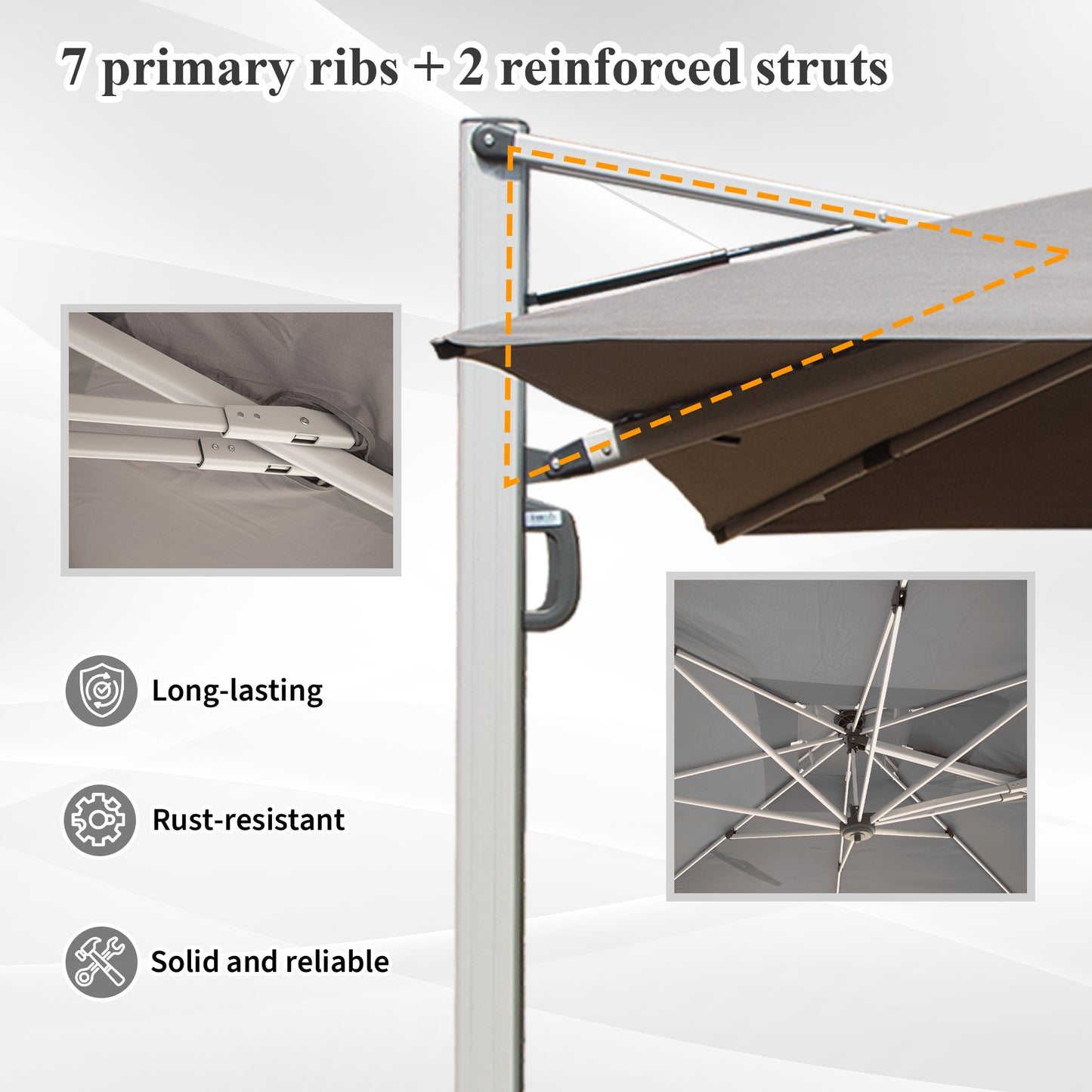 9 ft. Aluminum Cantilever Tilt Patio Umbrella with Center Pole, Gray (Base Not Included)