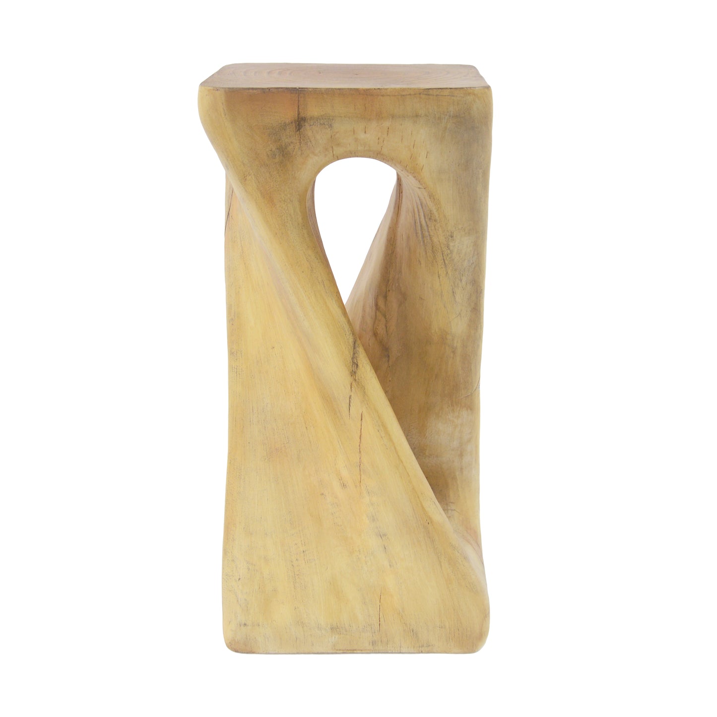 Outdoor Side Table,Twist Shape End Table,Decorative Accent Table,Garden Stool Table for Patio Balcony Beach Pool Side,Lightweight Concrete,Wood Like Texture,Natural Color