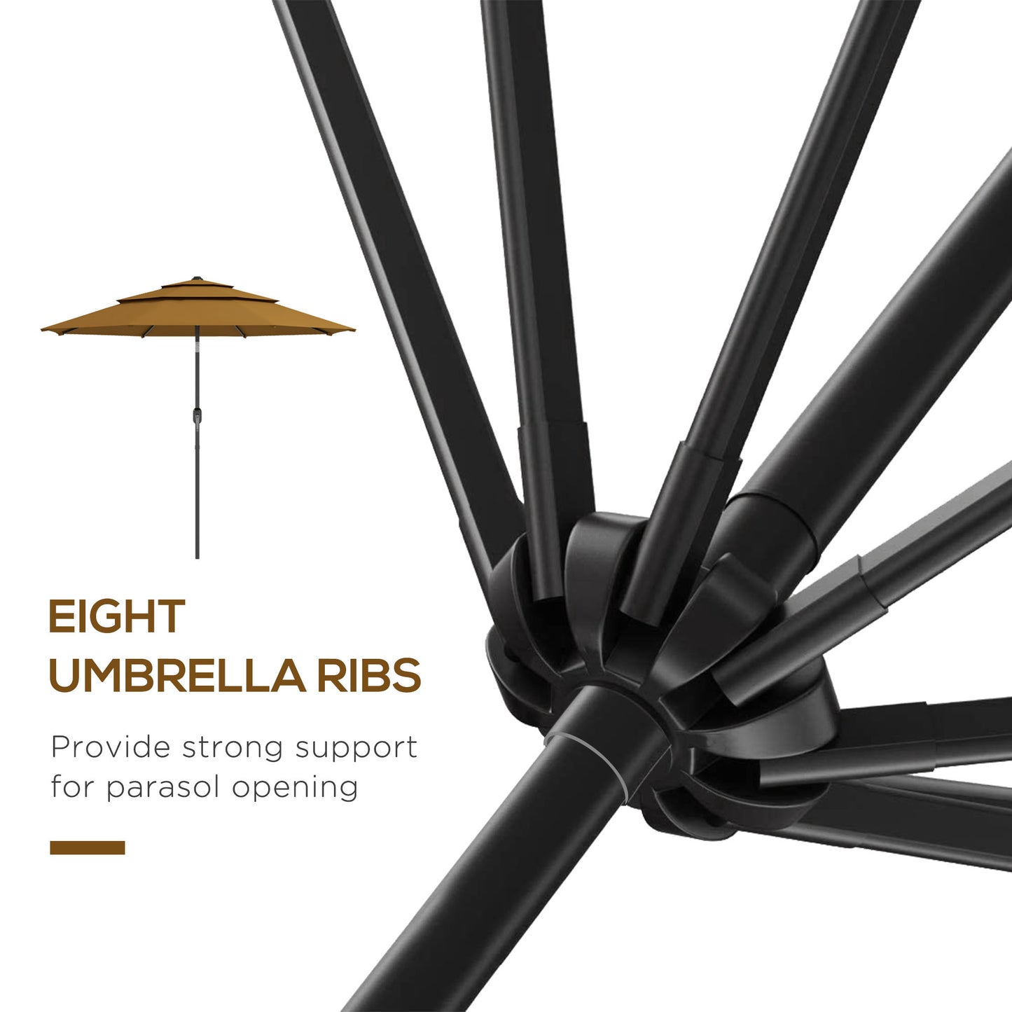 Outsunny 9FT 3 Tiers Patio Umbrella Outdoor Market Umbrella with Crank, Push Button Tilt for Deck, Backyard and Lawn, Tan