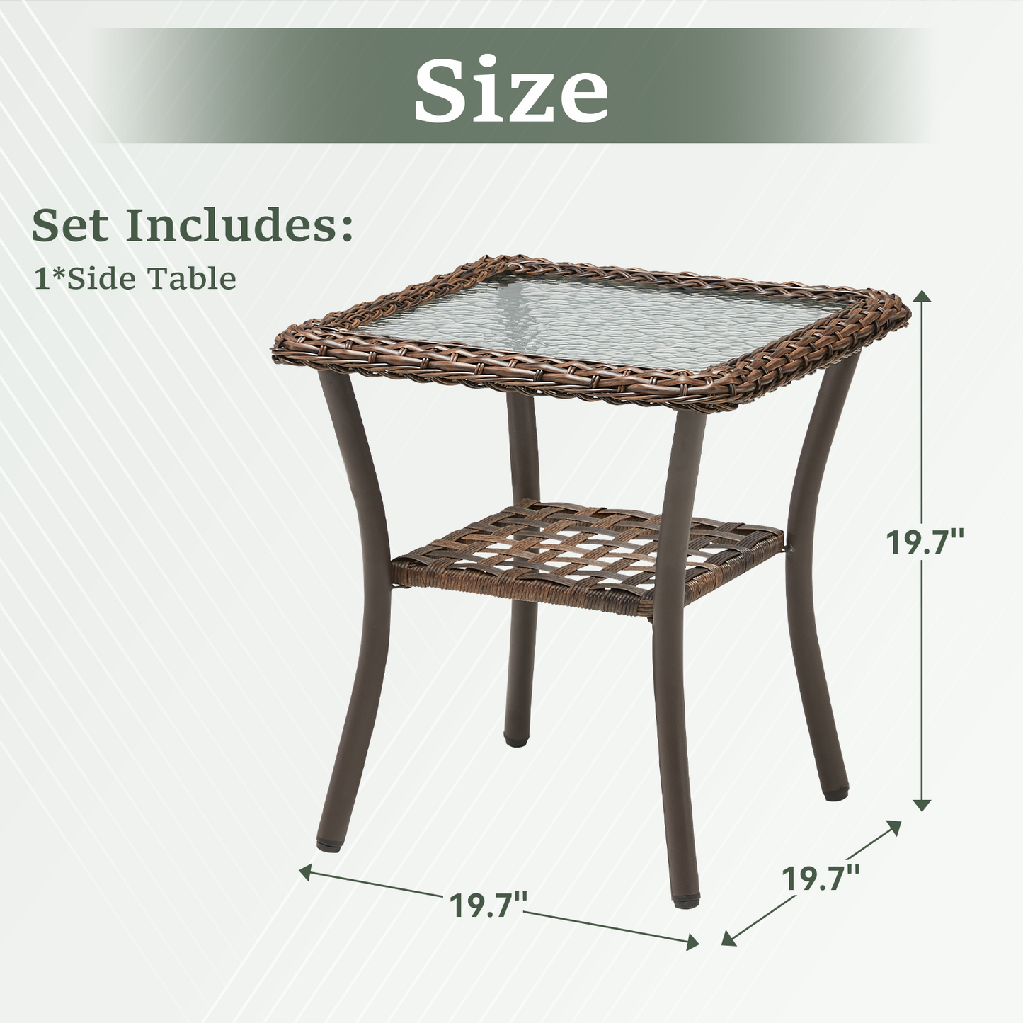 Outdoor Wicker Side Table,20x20x20 inch All Weather Rattan Small Patio Table Square End Table for Pool Balcony Deck Porch, Brown