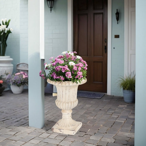 Lilburn 14 in. W x 19.25 in. H Antique White Patio Concrete Outdoor Garden Flower Urn Planter