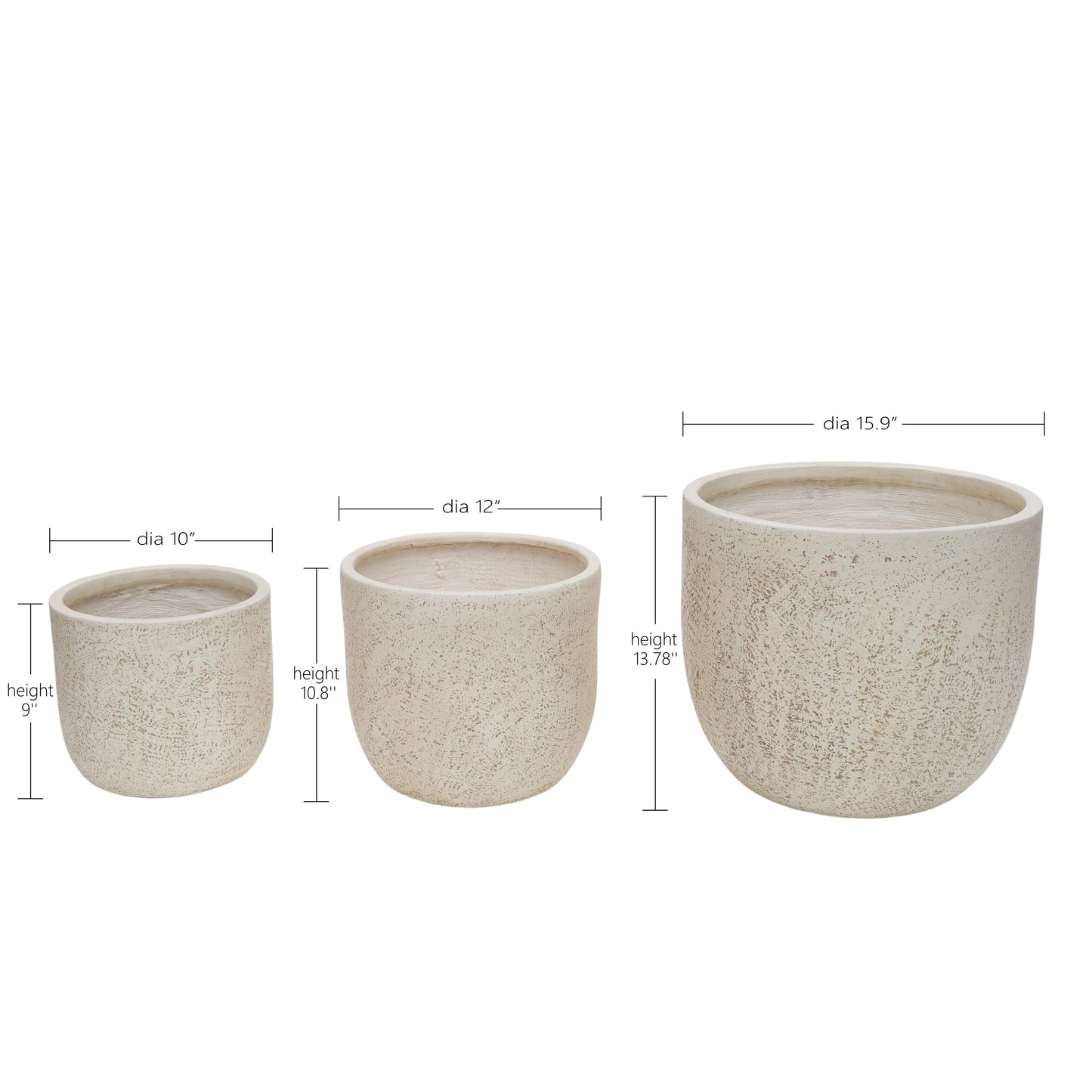 Large Outdoor Indoor Planter, 15.9"+12"+10" Dia Round Magnesium Oxide Planter Set of 3, Flower Pots with Drainage Holes,  Modern Design Planter for Home Garden Patio