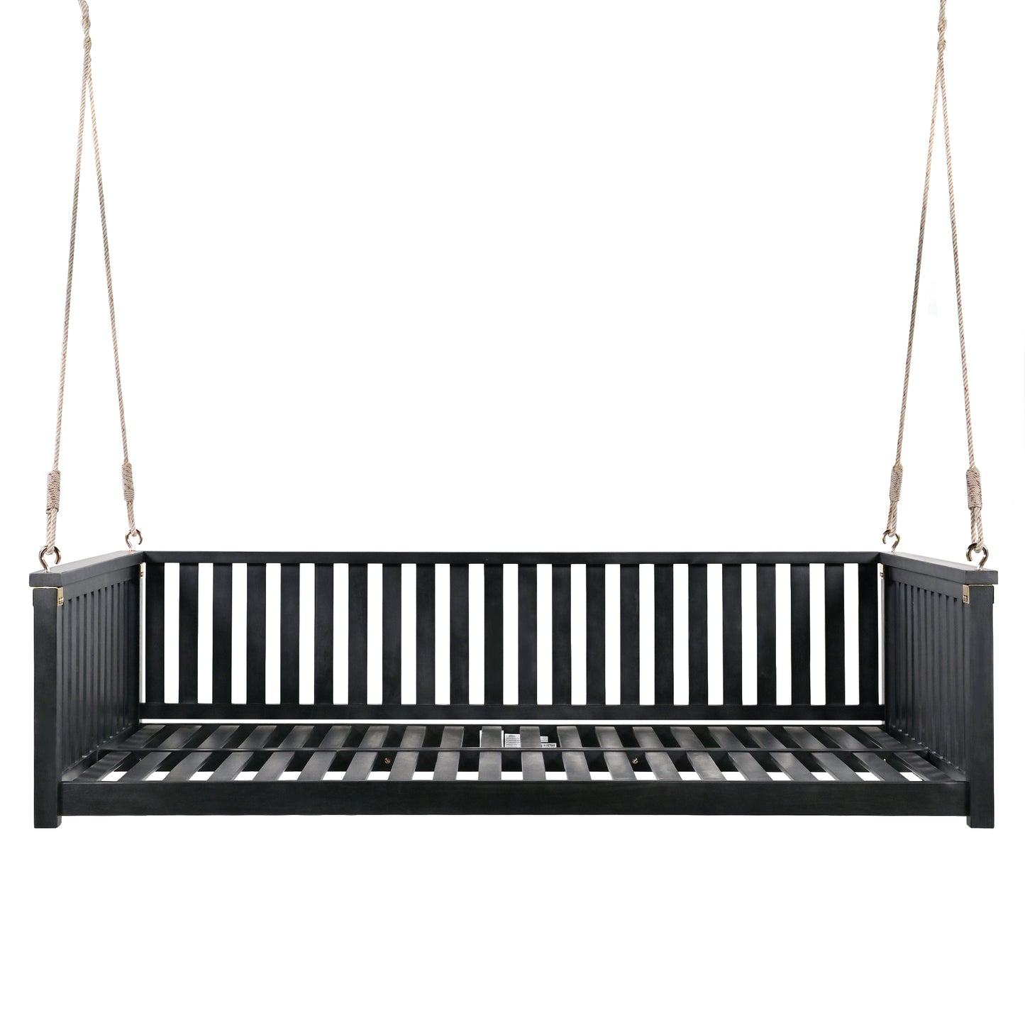 TOPMAX Patio Minimalist Twin Size Garden Swing Bed Wood Porch Swing with Ropes for Backyard, Safe Sloped Design, Black