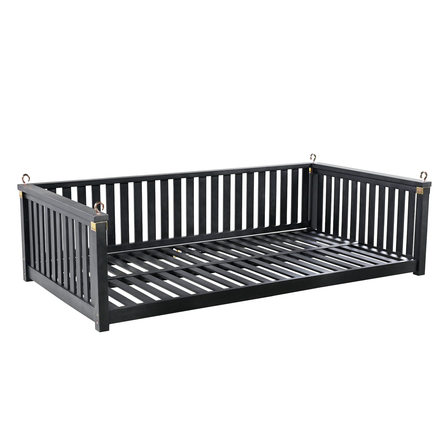TOPMAX Patio Minimalist Twin Size Garden Swing Bed Wood Porch Swing with Ropes for Backyard, Safe Sloped Design, Black