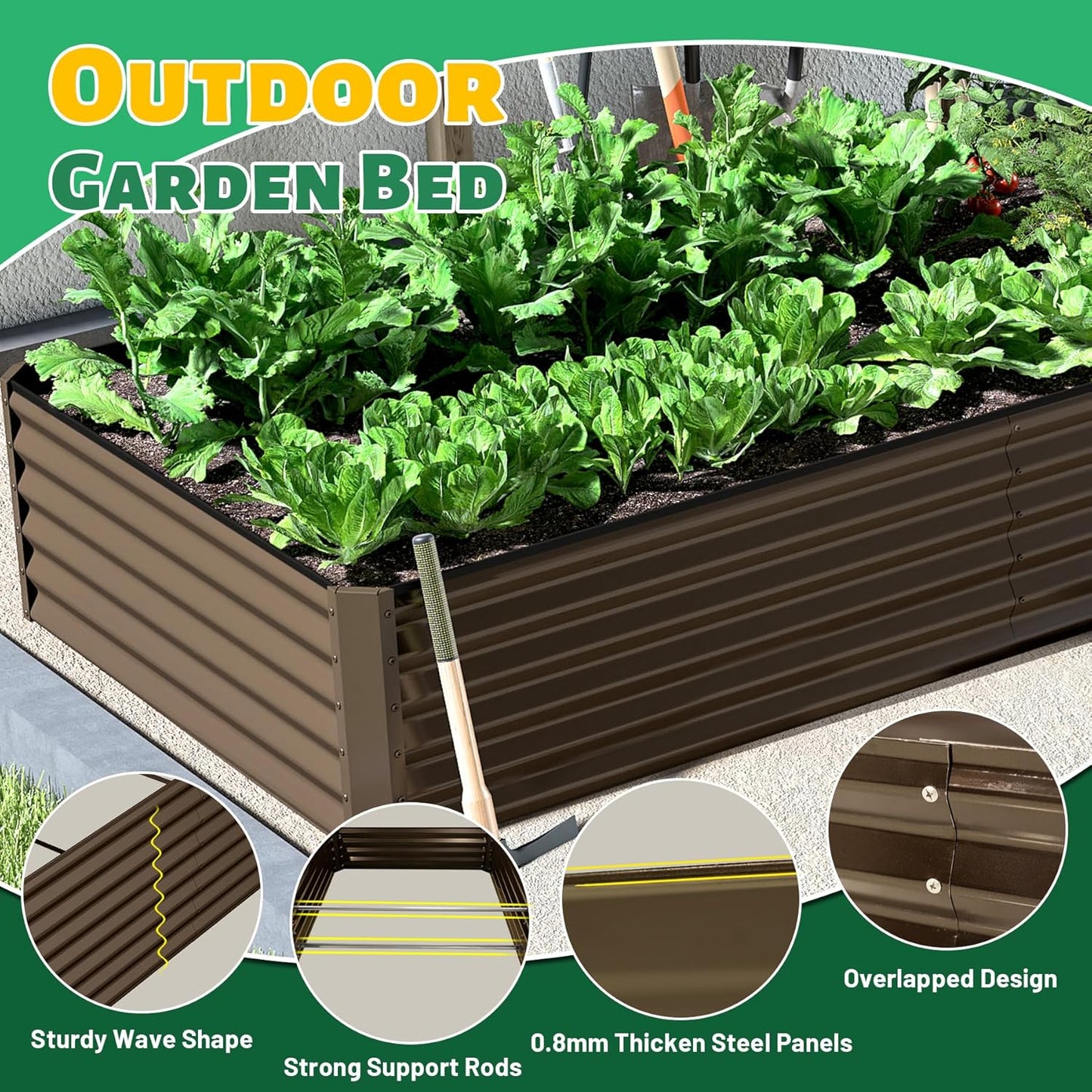 8x4x1.5 ft Galvanized Raised Garden Bed, Outdoor Planter Garden Boxes Large Metal Planter Box for Gardening Vegetables Fruits Flowers,Brown