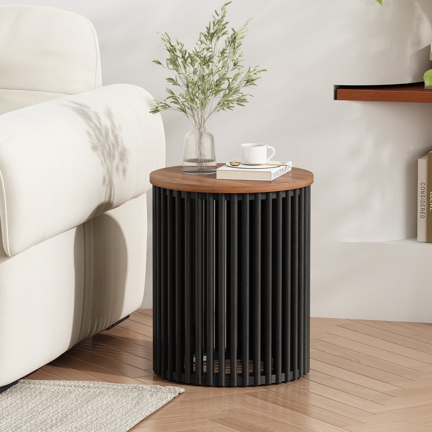 ACACIA SOLID WOOD SIDE TABLE,NATURAL & BLACK COLOR