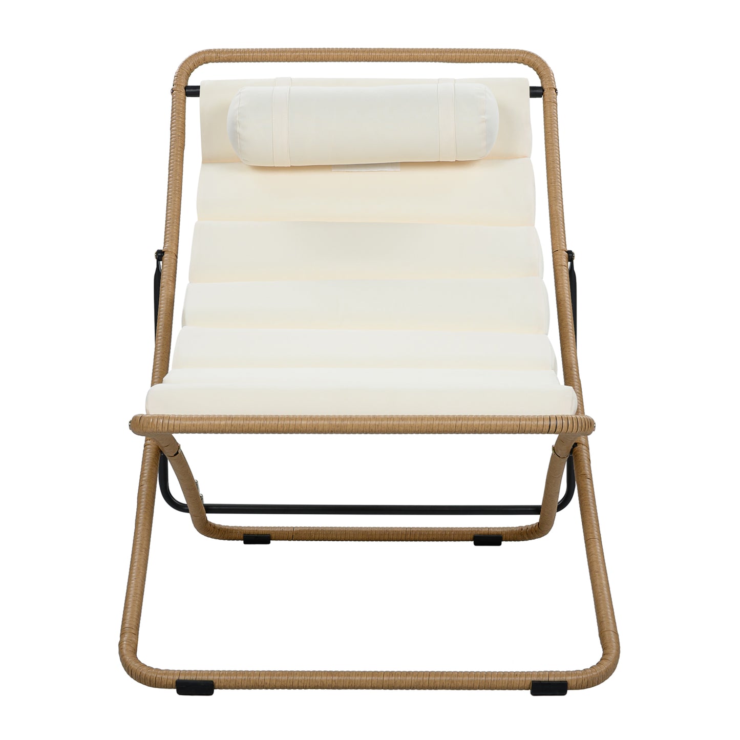 TREXM 2-Pieces Outdoor Folding Chair, Rattan-Wrapped Patio Chair with Adjustable Backrest, Thick Cushion, and Detachable Headrest ,for the Poolside, Beach, Backyard, Decck, and Camping (Yellow)