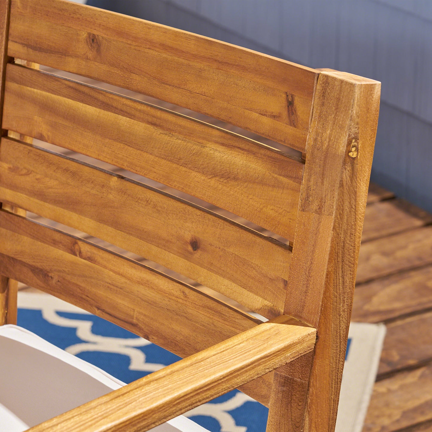 Outdoor Dining Chair Set of 2,Sandblast Natural Stained With Beige Cushion