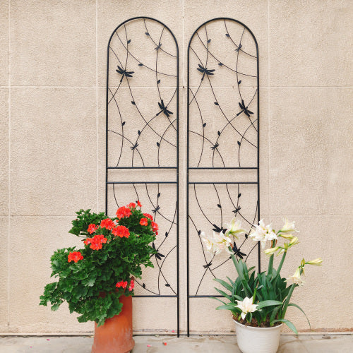 LZRS 4 Pack Rustic Iron Arch Decoration Garden Trellis with Black Metal Coating – Perfect for Supporting Climbing Plants Outdoor, Roses, Vines, Flowers, and Vegetables.