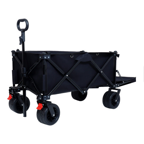 Foldable Wagon with Extended Tailgate, Extra Long Extender Wagon Cart,Beach Wagon Cart Heavy Duty 400LBS with Large All-Terrain Beach Wheels, Black