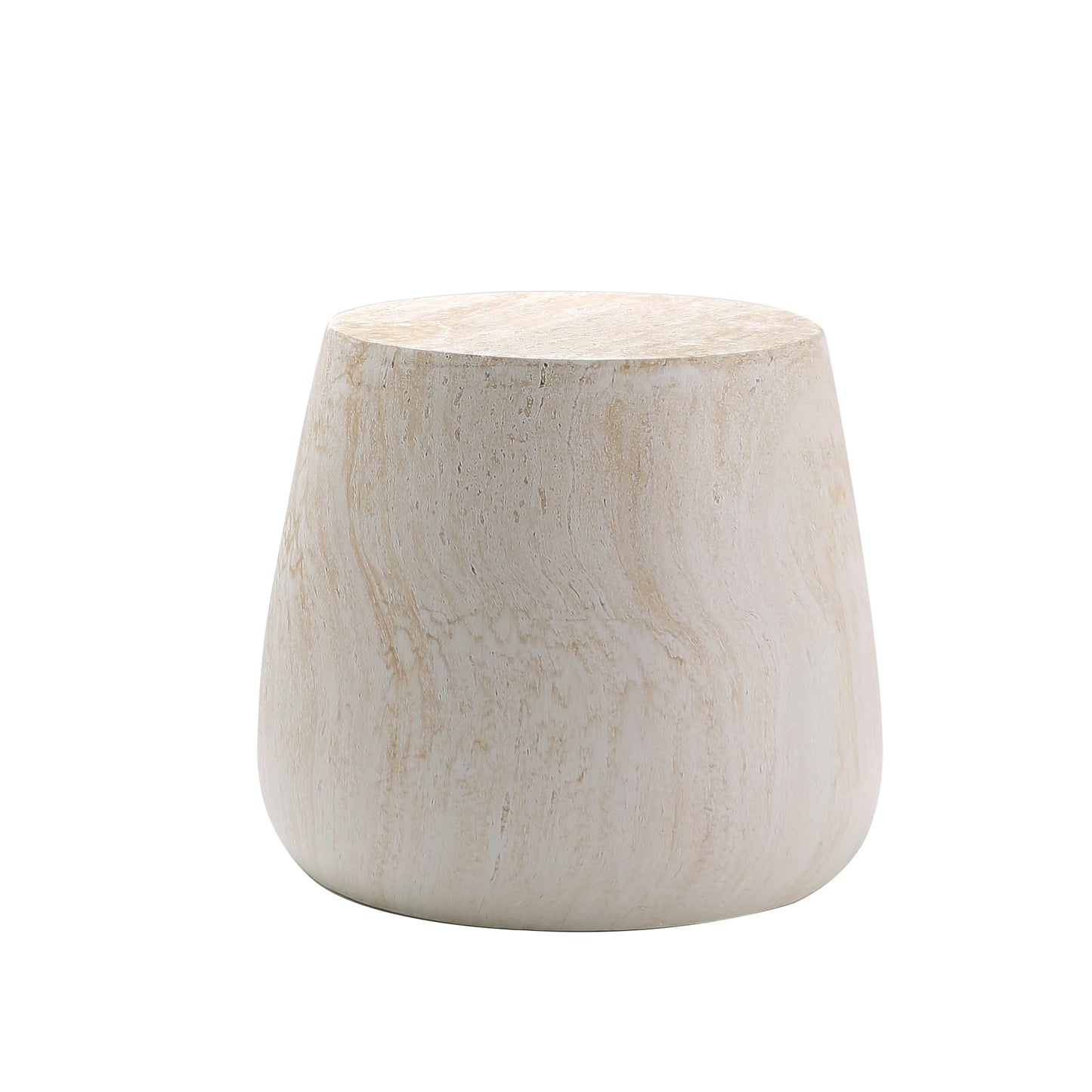 Light Travertine Finish Magnesium Oxide Tapered Side Table   14.57" Top Diameter Round End Table