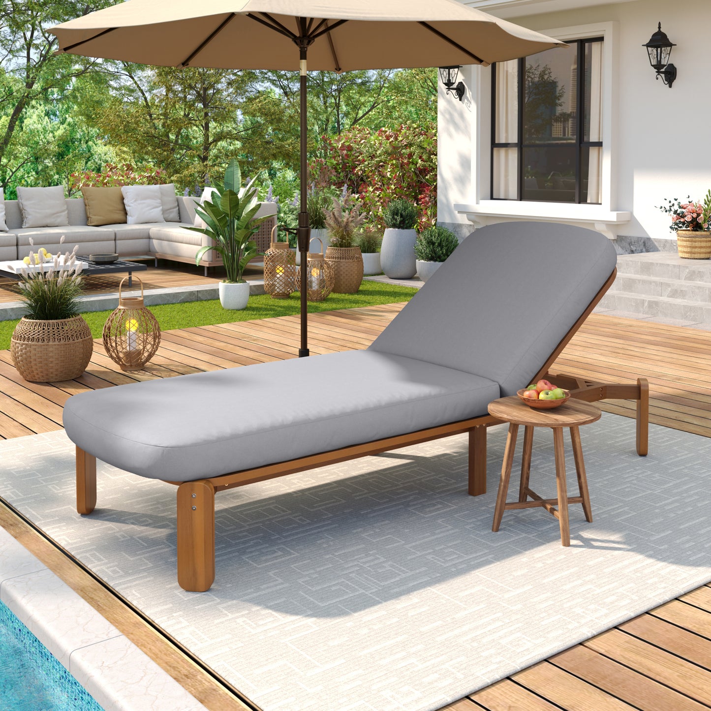 Outdoor Chaise Lounge Adjustable Patio Chaise Outdoor Reclining Chair Pool Lounge Chair with Adjustable Backrest for Patio, Poolside or Beach, Grey