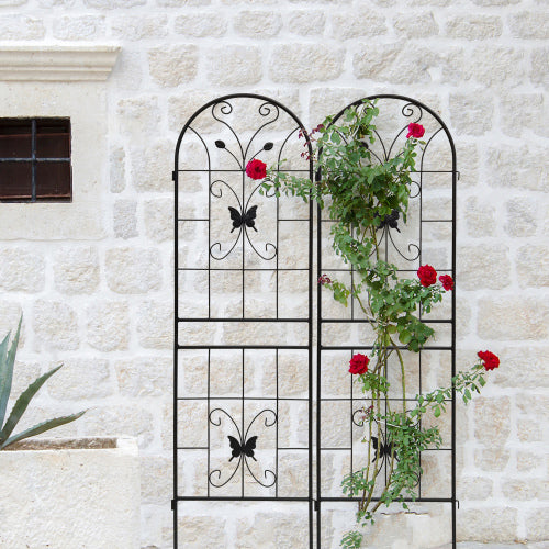 86.7 in. Black Metal Garden Trellis Rustproof Trellis Outdoor Flower Support (2-Pack)
