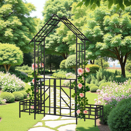 Black 97.2 in. H Metal Adjustable Width Trellis for Climbing Plants Outdoor Flower Support