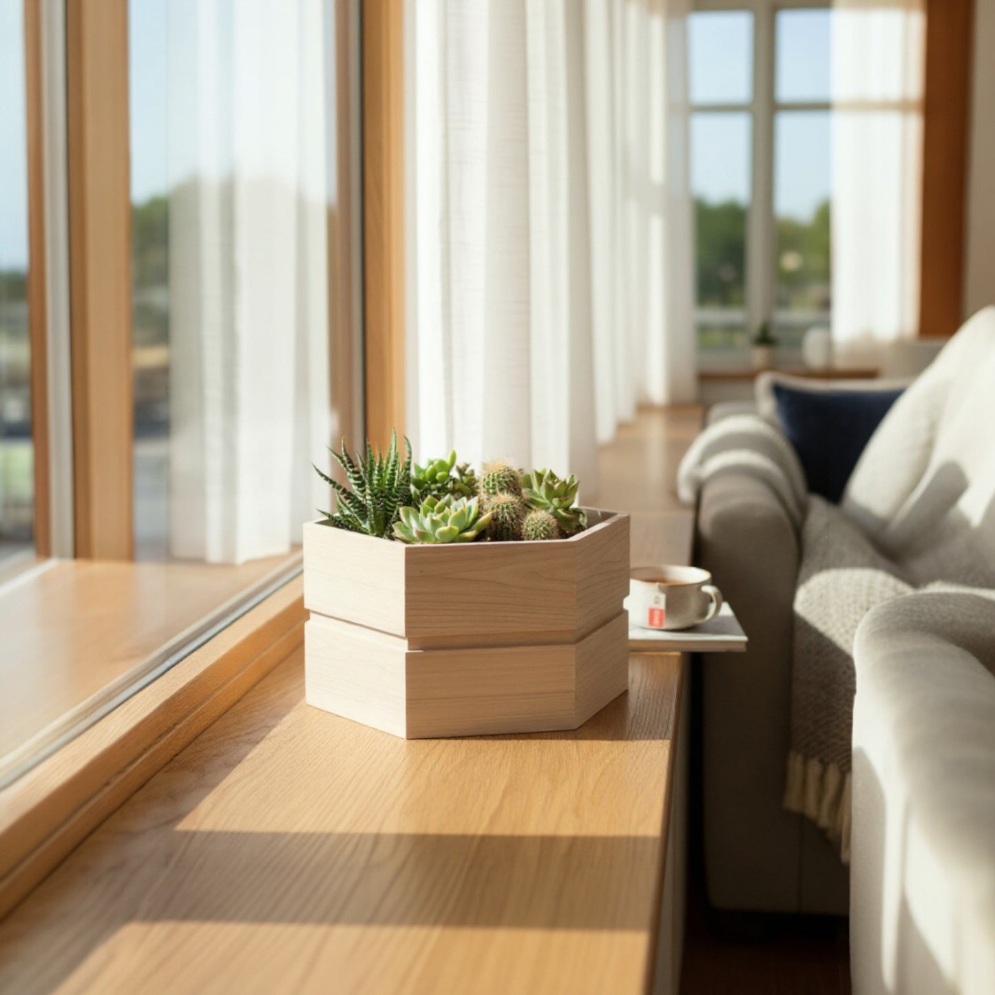 Hexagon Terrace Planter Box Short - Ash Brown