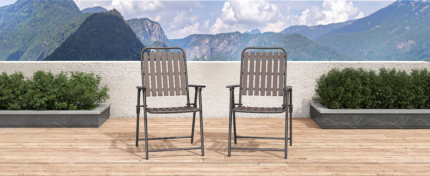 BROWN - [Instant Setup] 2-Piece Folding Chair, No Assembly Required, 350lb Capacity, Rust-Resistant & Stain-Proof for Balcony/Garden