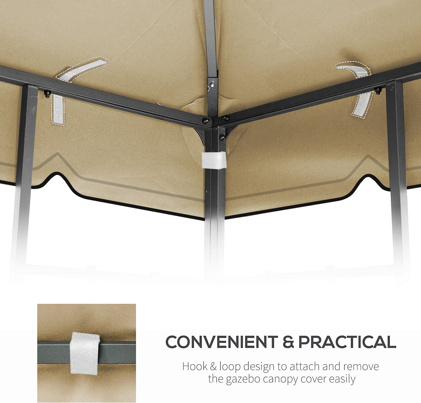 10x10 Ft Outdoor Patio Gazebo Replacement Canopy,Double Tiered Gazebo Tent Roof Top Cover Only Greatwall border(Frame Not Include)-Tan