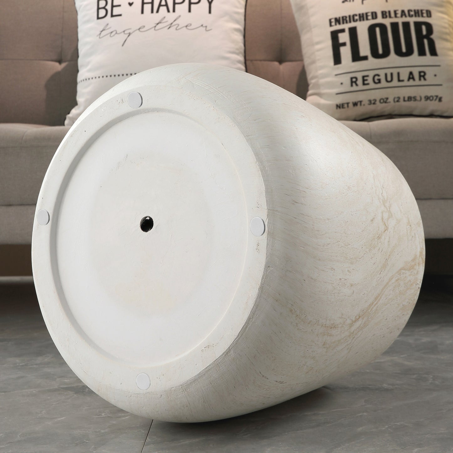 Light Travertine Finish Magnesium Oxide Tapered Side Table   14.57" Top Diameter Round End Table