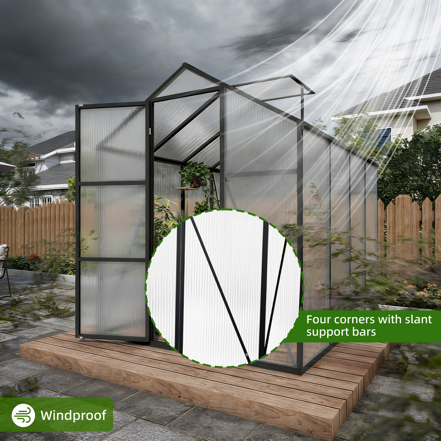 6x8FT Walk-in Outdoor Greenhouse - Polycarbonate Garden Greenhouse with Sturdy Aluminum Frame, Adjustable Vents, Lockable Door & UV Protection for Backyard