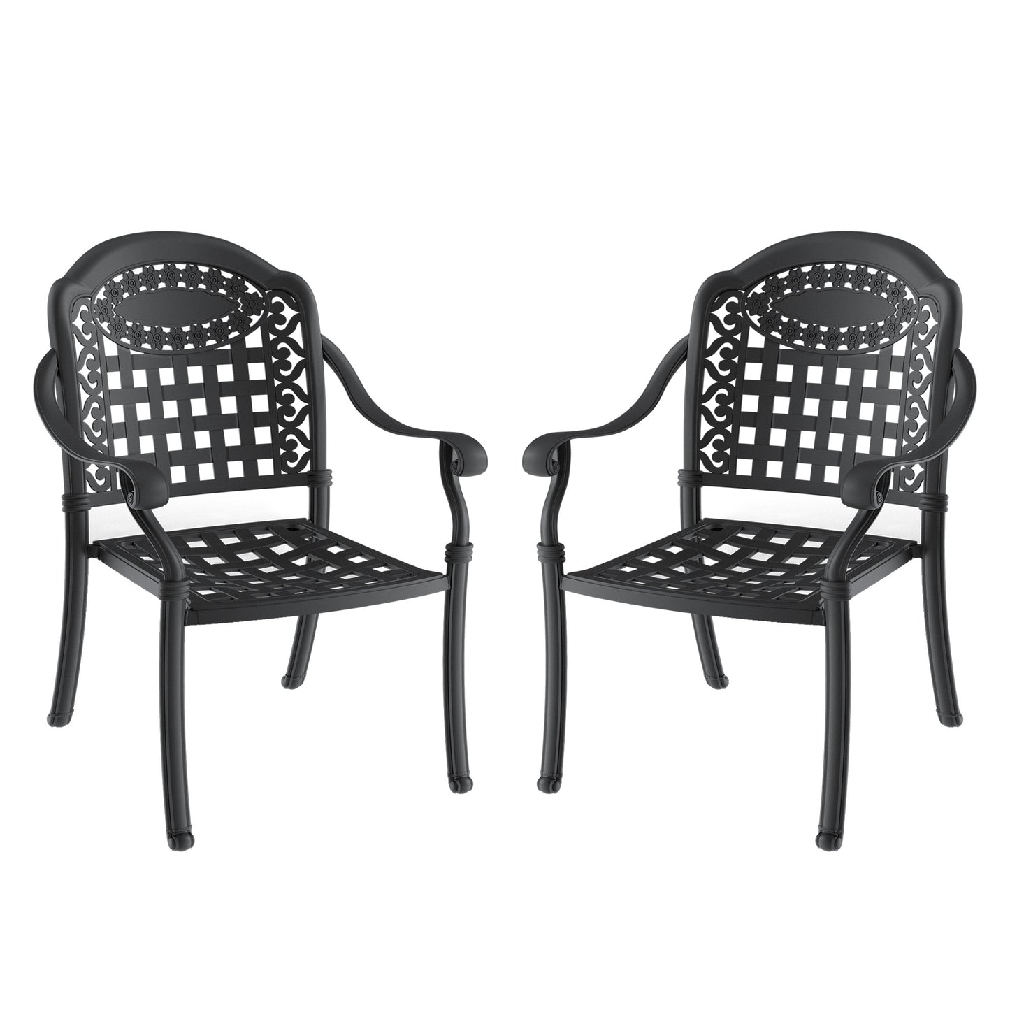 Cast Aluminum Patio Dining Chair 2PCS With Black Frame and Blue Cushions (same sku: W171091759)