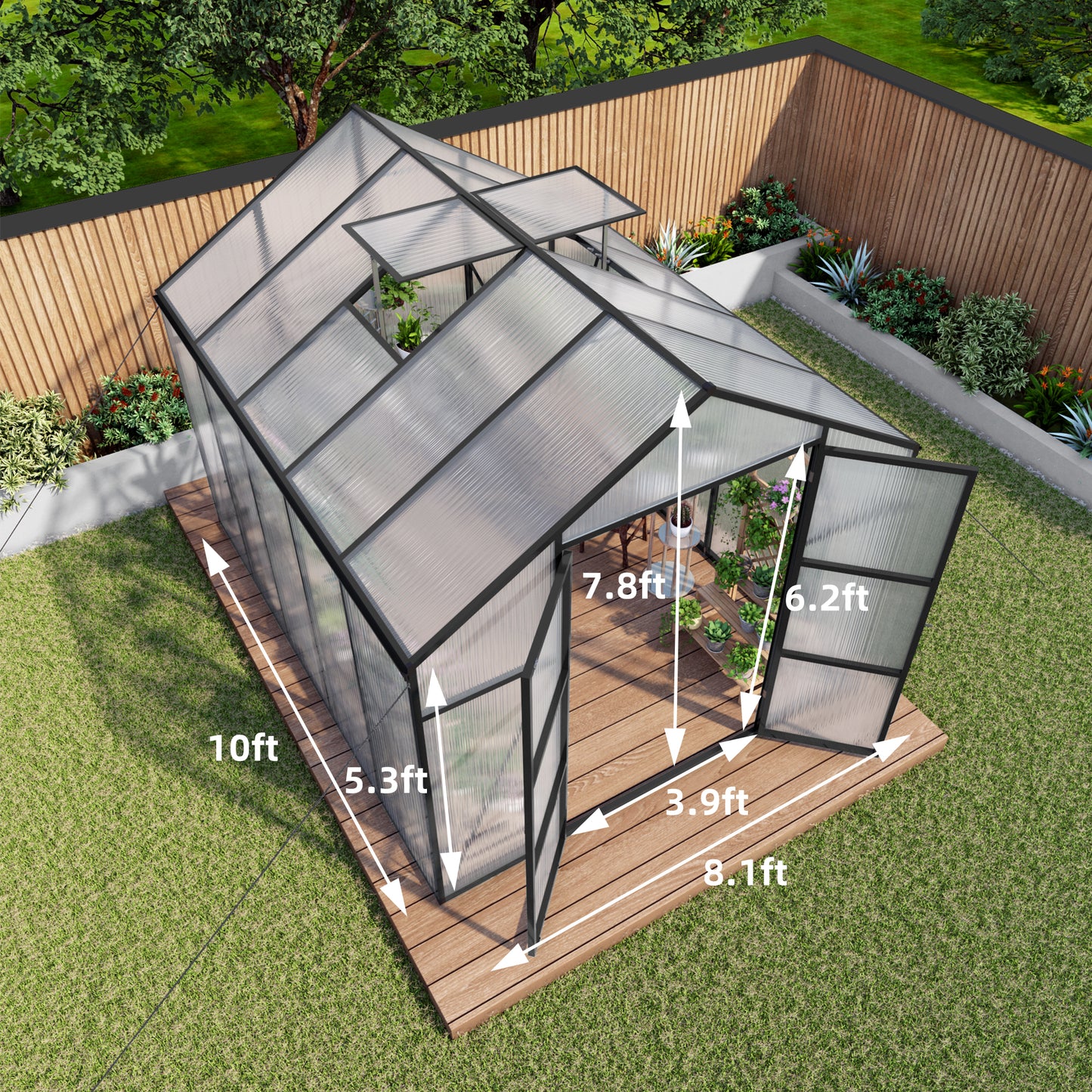 Newly Design Aluminum Frame greenhouse 8x10 FT Polycarbonate Greenhouse Heavy Duty Walk-in Greenhouses for Garden Backyard in All Season