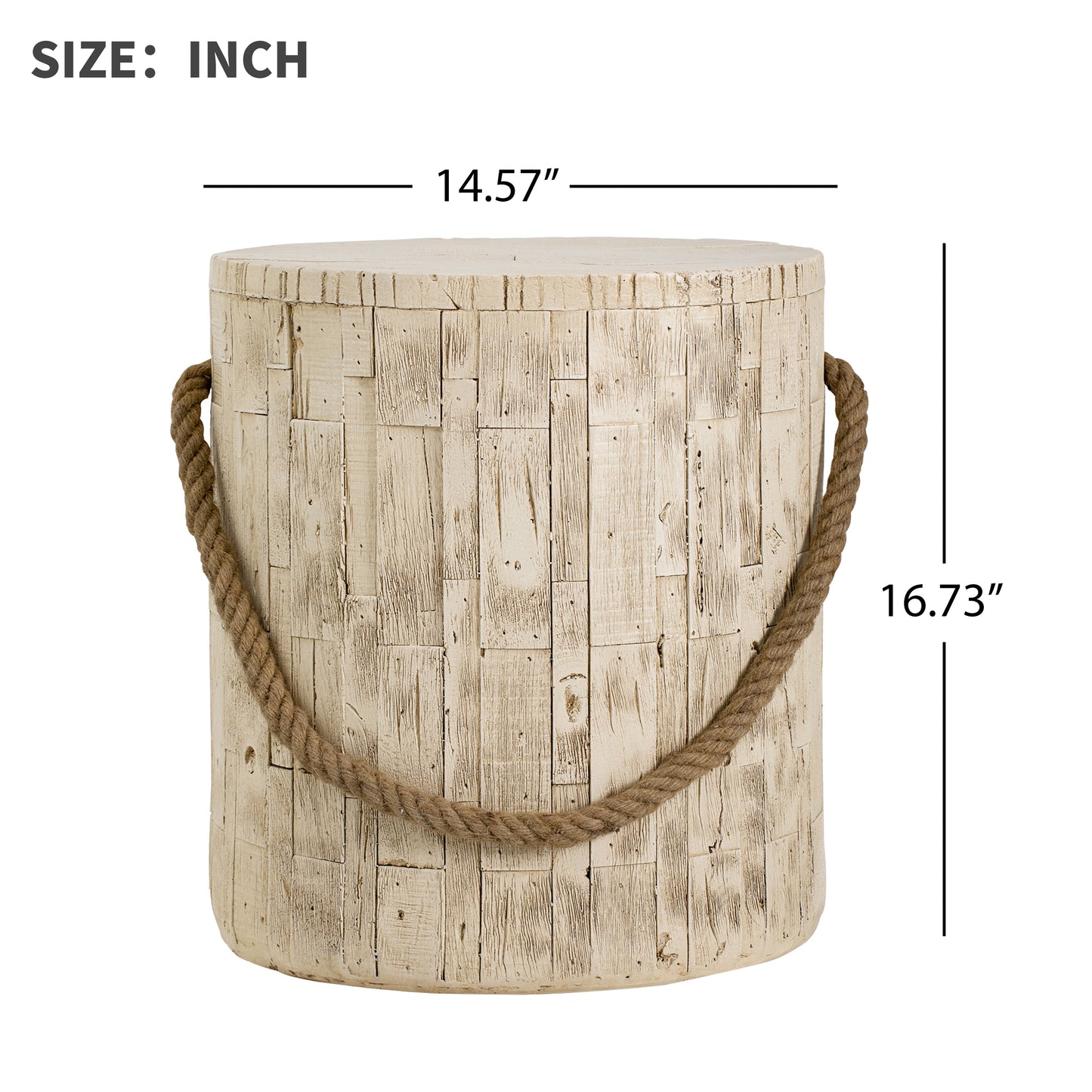 Outdoor Wood Grain Rustic MGO Side Table with Realistic Wood Vibe & Simulated Braided Cord – Indoor End Table for Home, Office, Living Room & Outdoor Decor