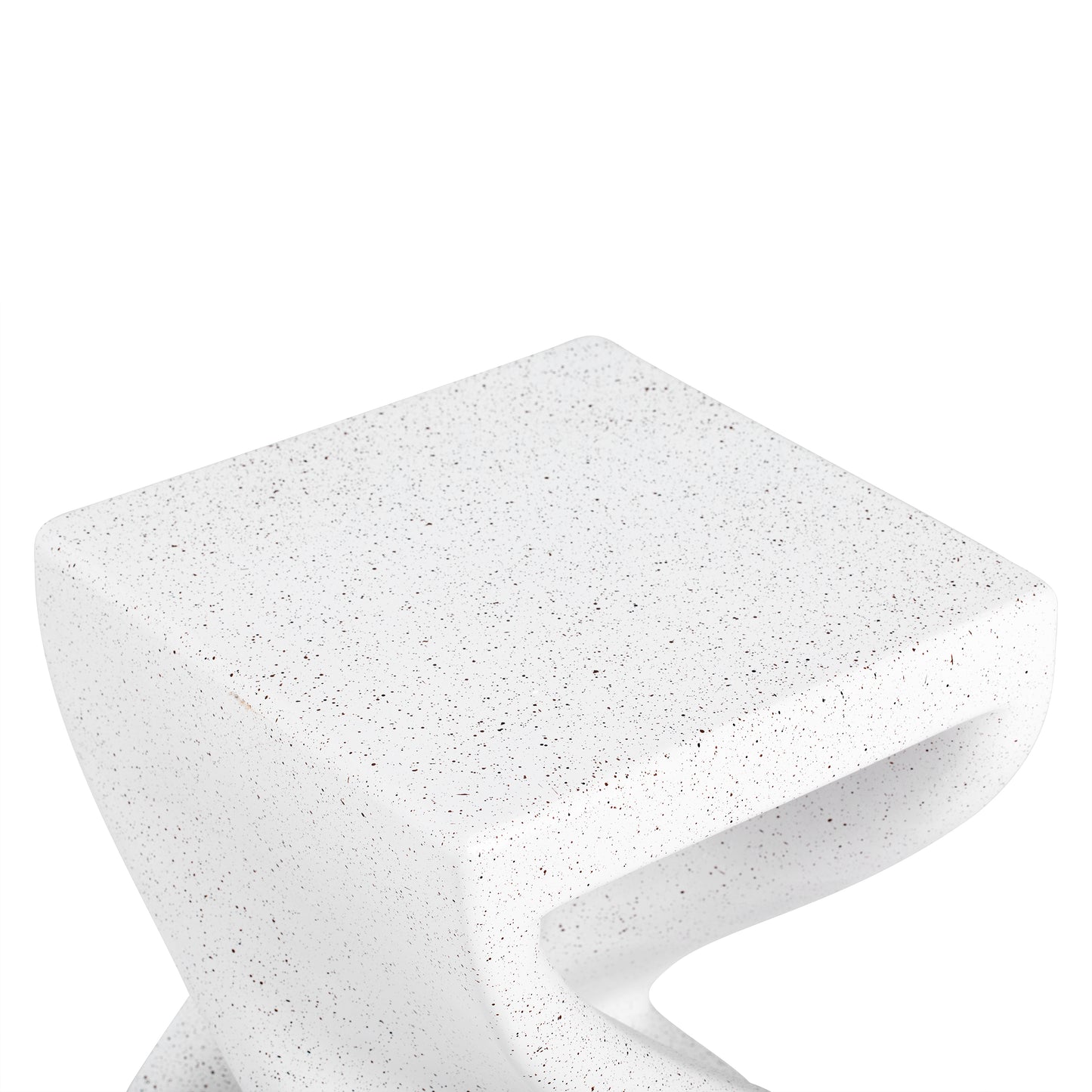 Outdoor White Marble Modern Twisted-Base Terrazzo-Speckled All-Weather MGO Side Table – Indoor End Table for Home, Office & Patio Decor